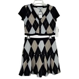 Y2K Almost Famous Argyle Mini Skirt/Top Jr. L Preppy Girl Clueless Academia 90's